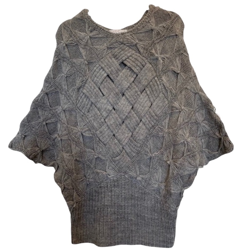 Anthropologie The Cue Cher Qu Cashmere Gray Basketweave Tunic Sweater NWT L